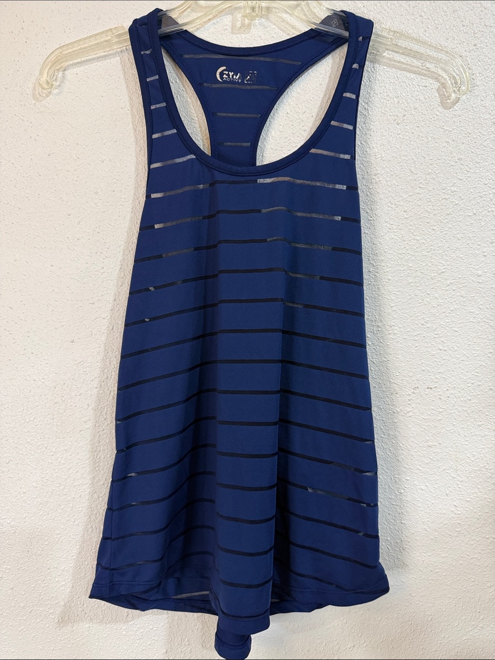 ZYIA Navy Sheer-Striped Racerback Tank
